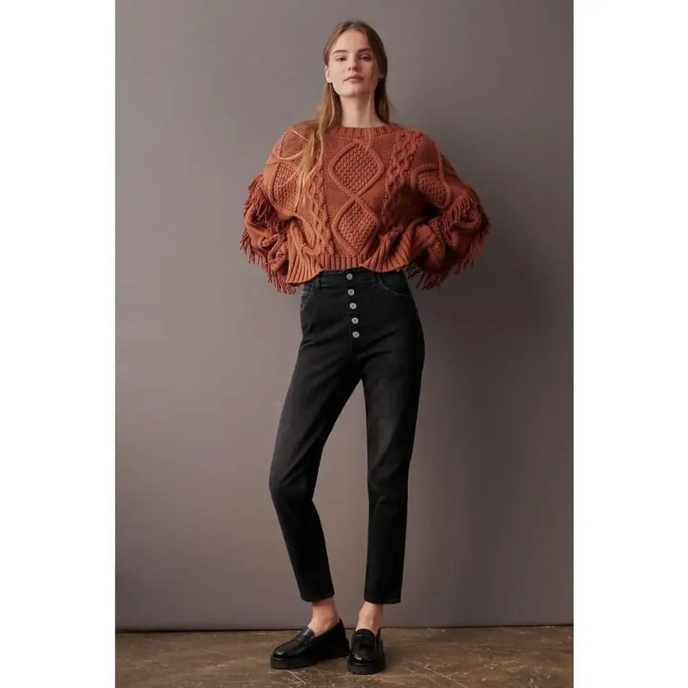 AMO Women’s Size 30 Button Fly Jeans Dock Ultra High-Rise Slim Jeans BLACK